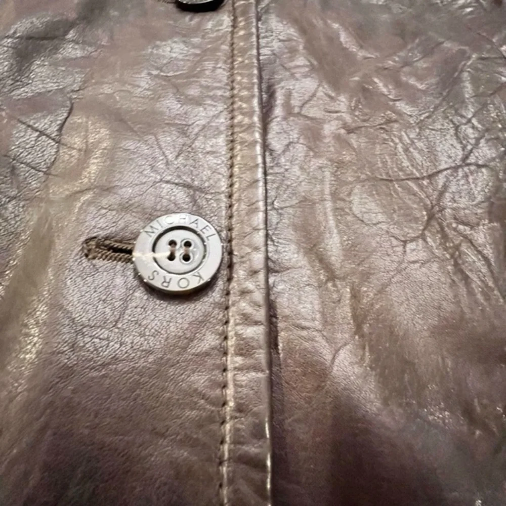 Michael Kors Women's Brown Button Front‎ Genuine Leather Coat Large Short Lined